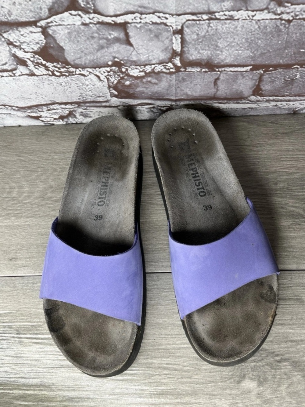 Mephisto Alia Purple Nubuck Leather Slides Cork Sandals Women Sz 8-8.5M US/39EU